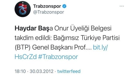 Prof.Dr. Haydar Ba� �ike S�recinde Trabzonspor'a Destek Veren Tek Liderdi